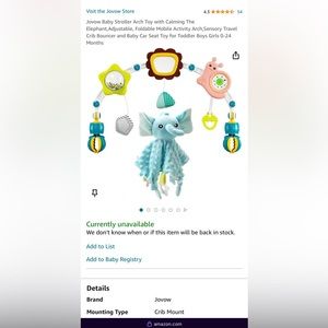 Baby Stroller Arch Toy with Calming The Elephant,Adjustable, Foldable